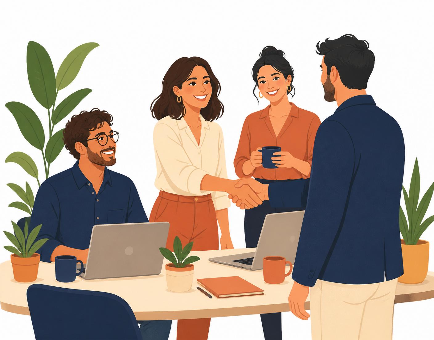 Equipo de Winner Gestores dando la bienvenida a un cliente en Parla